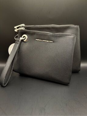 French Connection Black Pebbled Wristlet Duo with Removable Strap